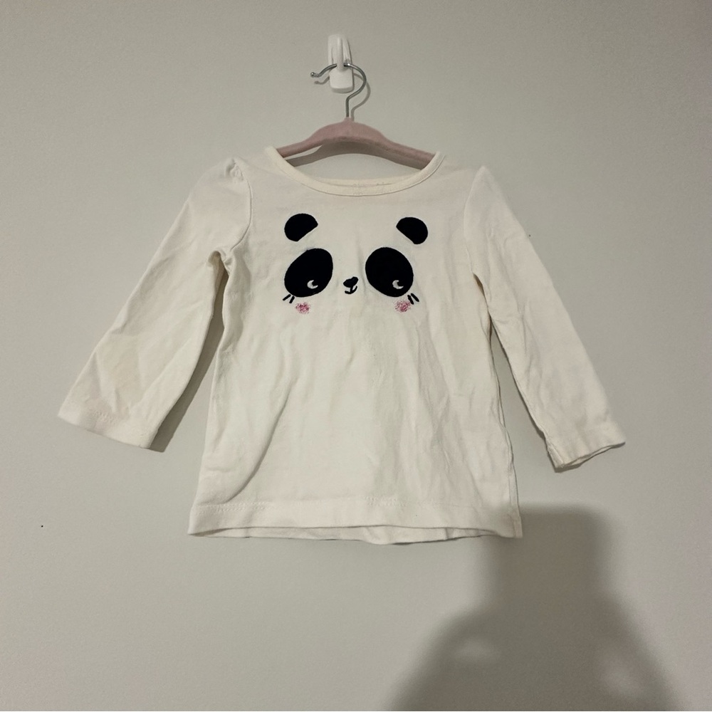 Gymboree Long Sleeve Panda Tee White Black 6-12M